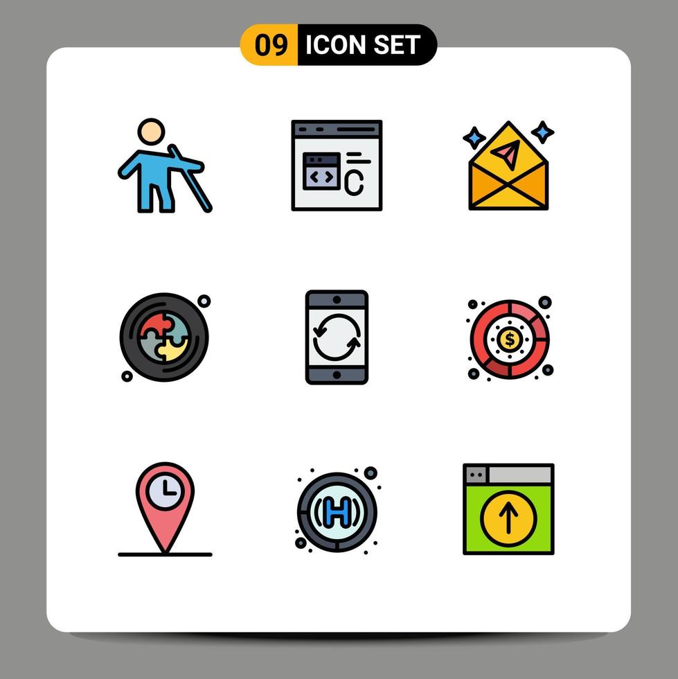 grupp av 9 fylld linje platt färger tecken och symboler för mobiltelefon pussel utveckling utbildning öppen redigerbar vektor design element