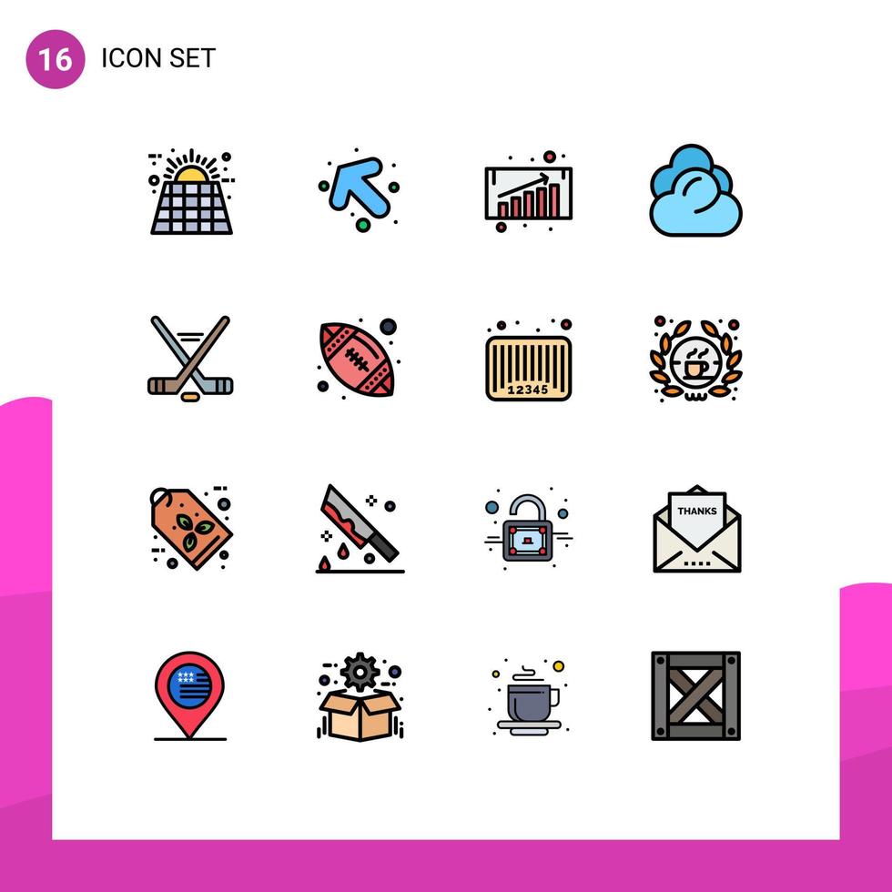16 platt Färg fylld linje begrepp för webbplatser mobil och appar sport hokey företag tillväxt lagring moln redigerbar kreativ vektor design element