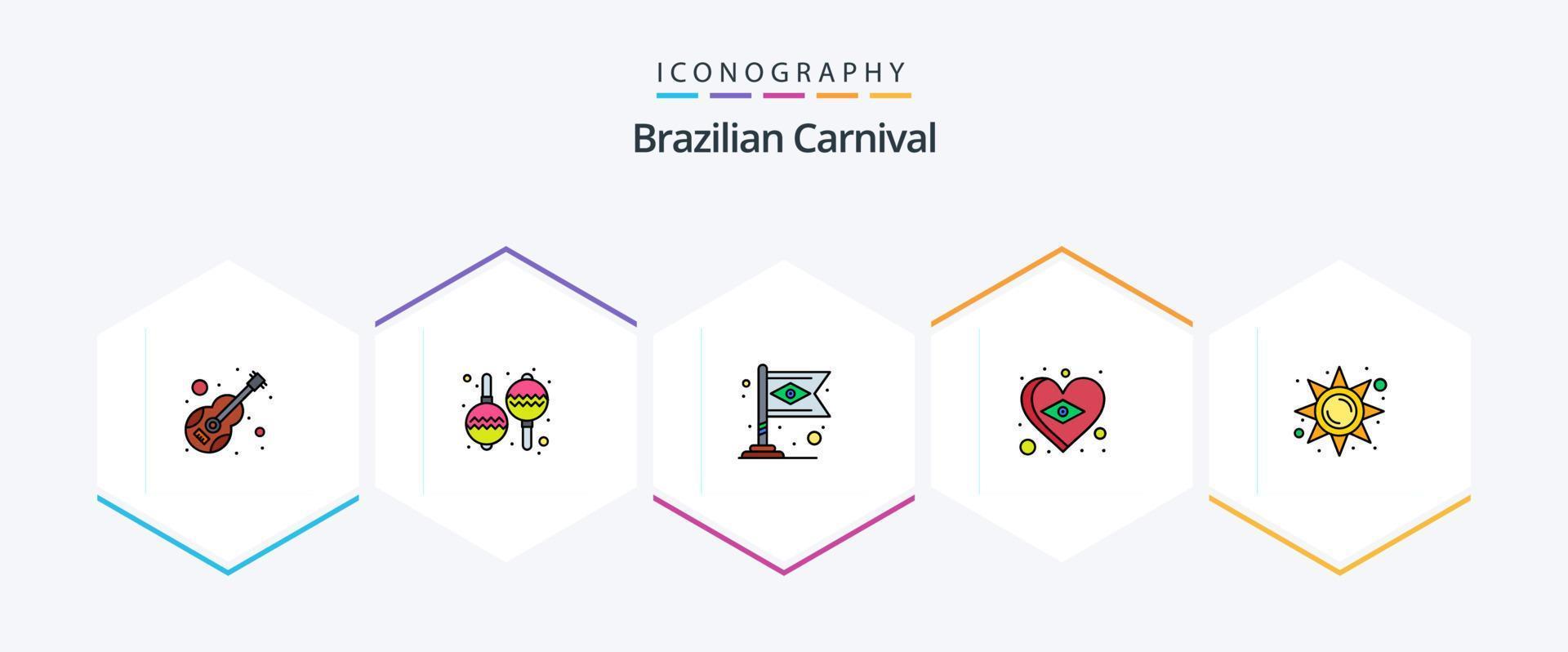 Brasilianischer Karneval 25 Filledline Icon Pack inklusive Licht. Liebe. Banner. Herz. Brasilien vektor