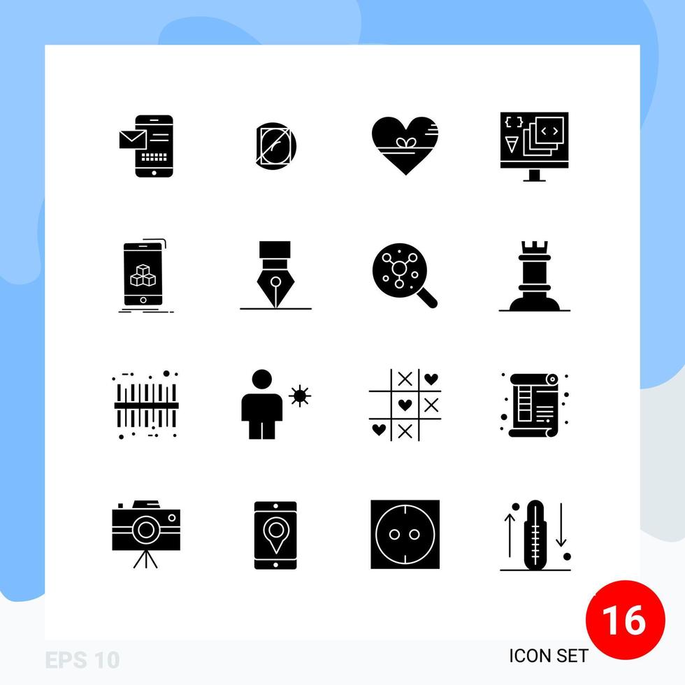 16 tematiska vektor fast glyfer och redigerbar symboler av utveckling kodning vetenskap app tycka om redigerbar vektor design element