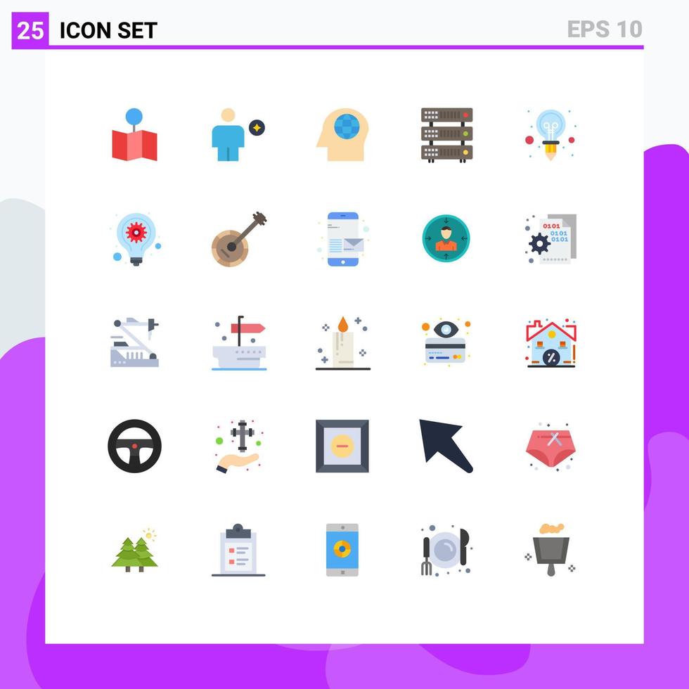 mobil gränssnitt platt Färg uppsättning av 25 piktogram av kreativitet värd mänsklig server databas redigerbar vektor design element