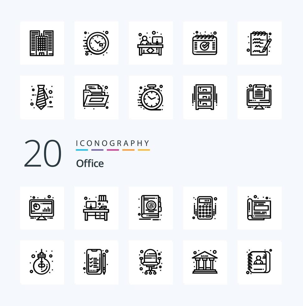 20 Office-Line-Icon-Pack wie Office-Design-Adressgeldkonten vektor