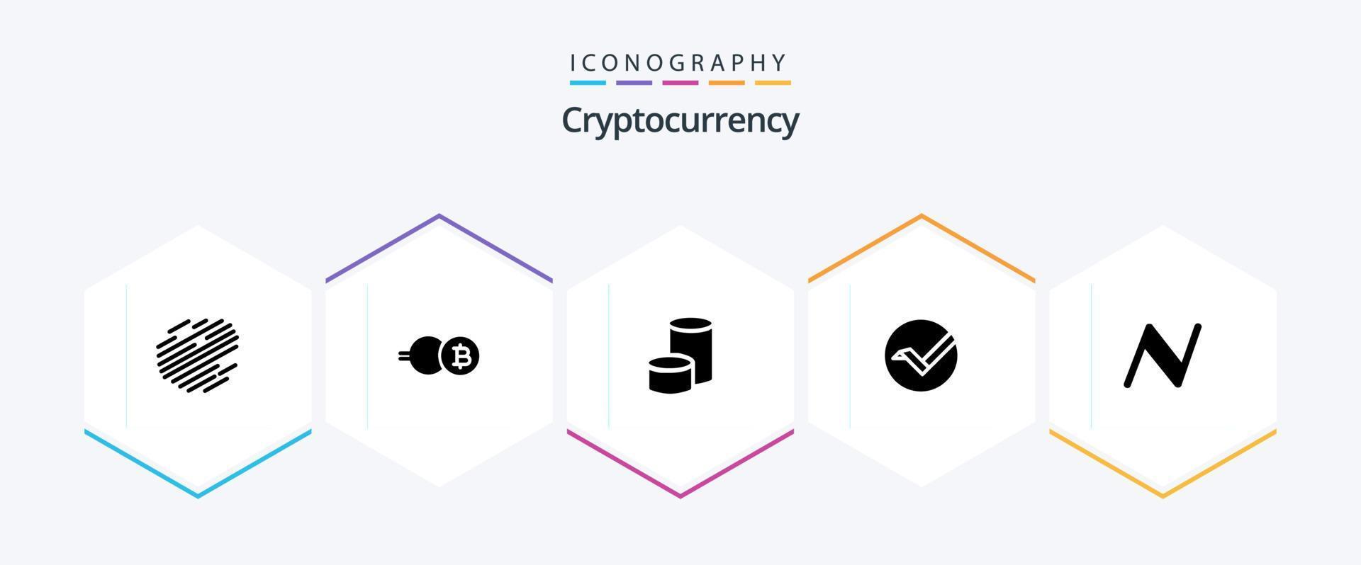 kryptovaluta 25 glyf ikon packa Inklusive mynt . crypto . crypto valuta. mynt vektor