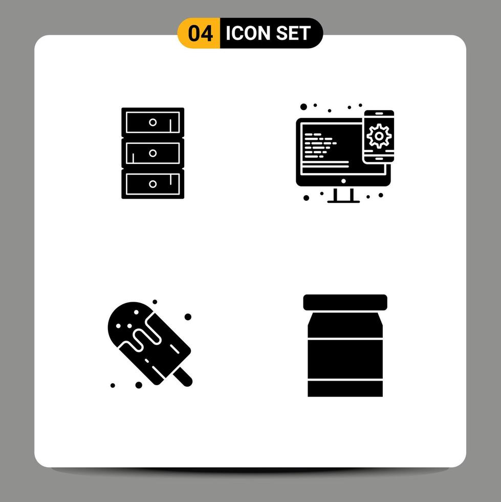 4 universelle solide Glyphenzeichen Symbole für sichere Dessertschrank-Web-Eis am Stiel editierbare Vektordesign-Elemente vektor