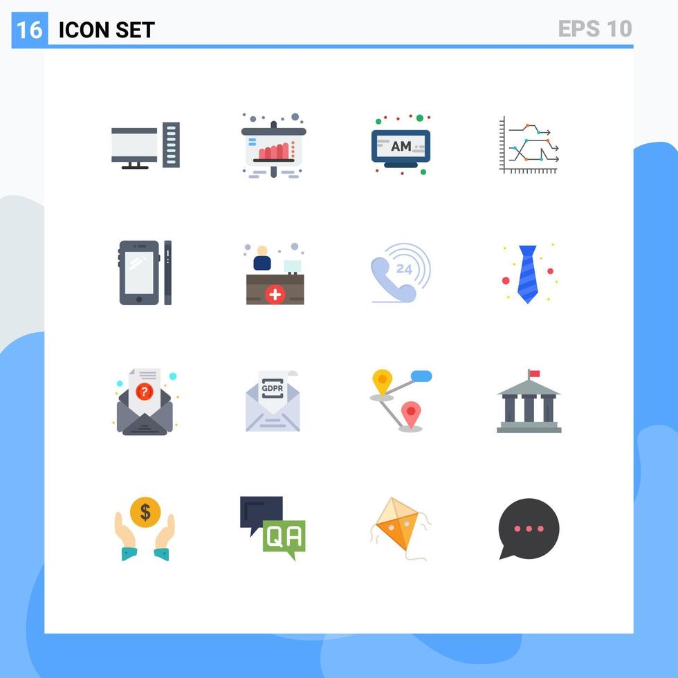16 thematische flache Vektorfarben und bearbeitbare Symbole für Trenddiagramme, Alarmdiagrammanalysen, bearbeitbares Paket kreativer Vektordesignelemente vektor
