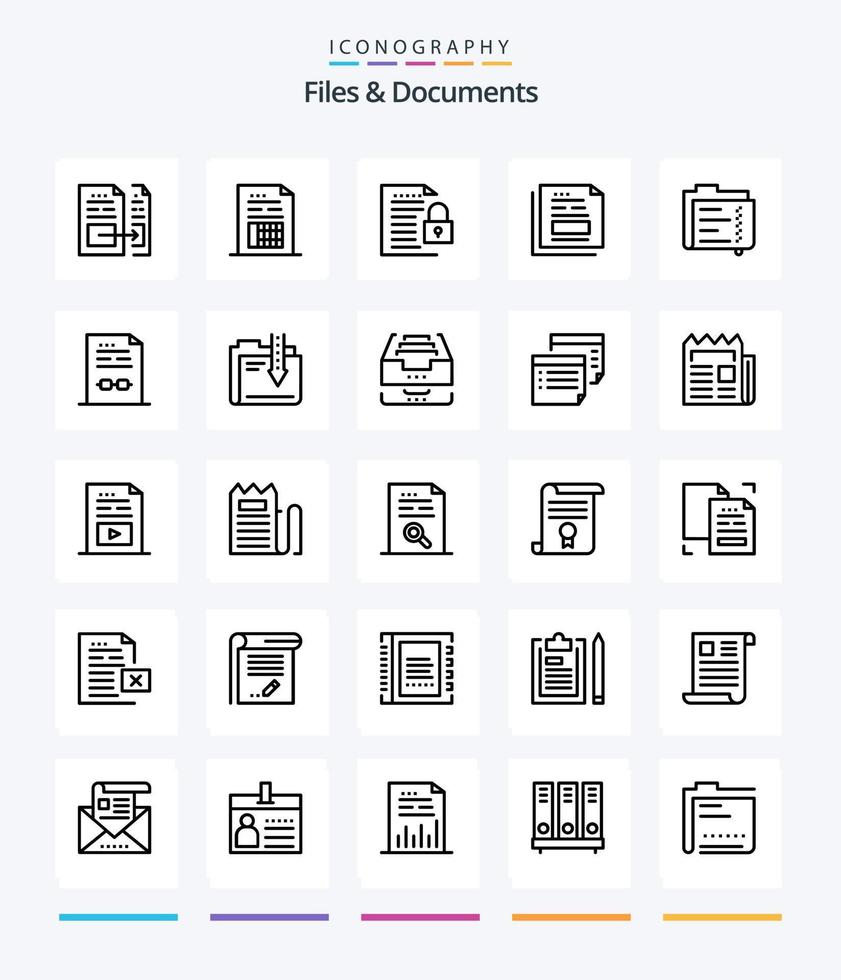 kreative Dateien und Dokumente 25 Gliederungssymbolpaket wie Dokument. Archiv. Vorhängeschloss. Büro. Datei vektor