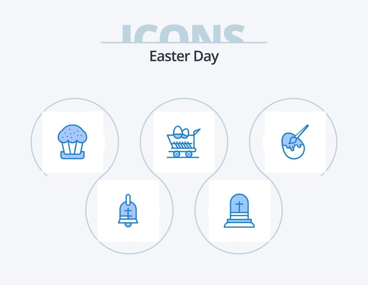 Ostern blau Icon Pack 5 Icon Design. Ostern. Einkaufen. Kuchen. Ostern. Wagen vektor