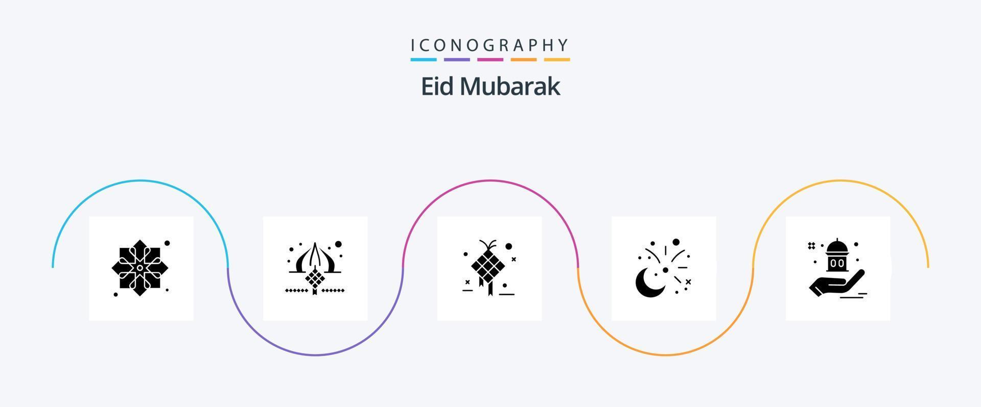 eid mubarak glyf 5 ikon packa Inklusive firande. måne. band. hängande. kreativ vektor