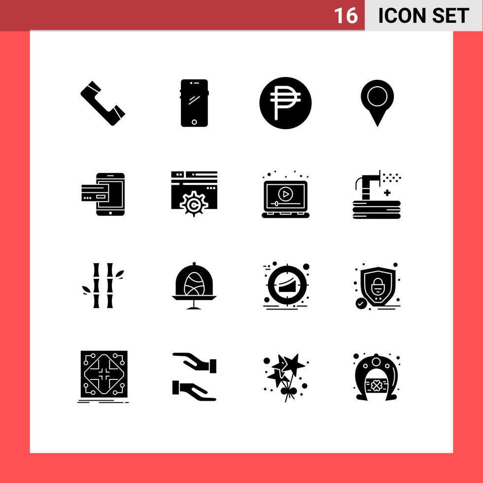 16 universelle solide Glyphen für Web- und mobile Anwendungen Zahlungsmarker iphone Karte Peso editierbare Vektordesign-Elemente vektor
