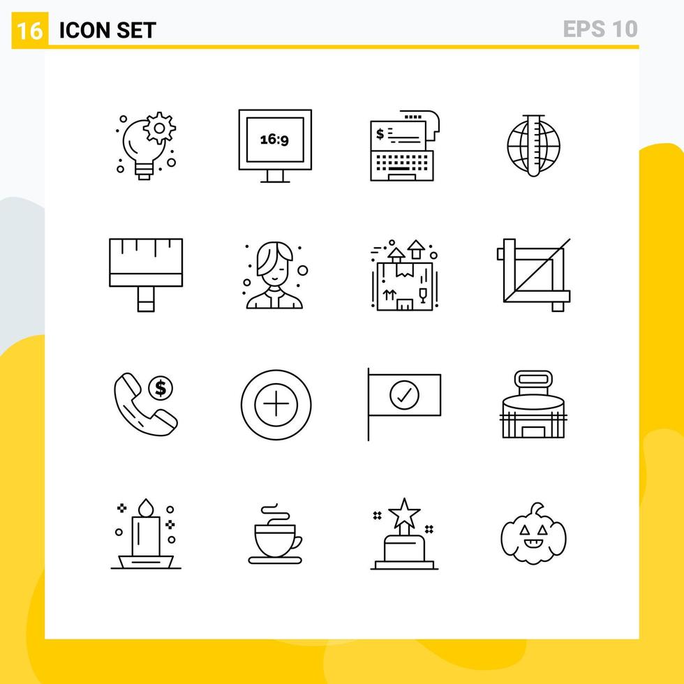 Stock Vector Icon Pack mit 16 Linienzeichen und Symbolen für Kunstmarktbankdaten Marktanalyse editierbare Vektordesign-Elemente
