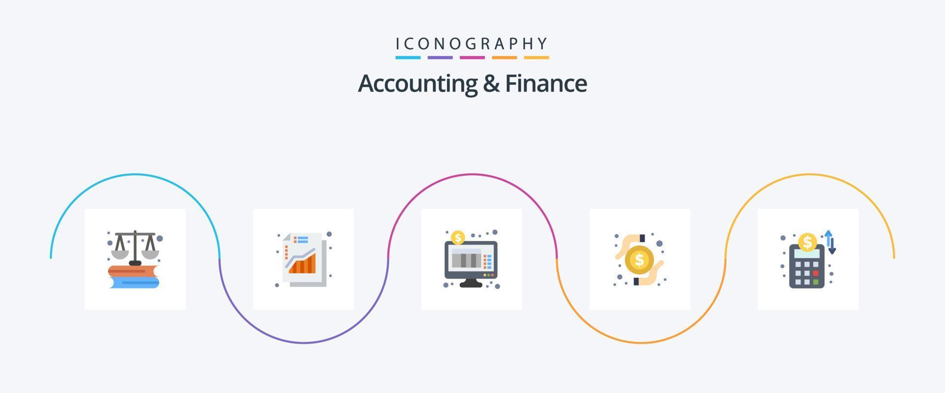 bokföring och finansiera platt 5 ikon packa Inklusive företag nätverk. forskning. bankverksamhet. transaktion. kort vektor