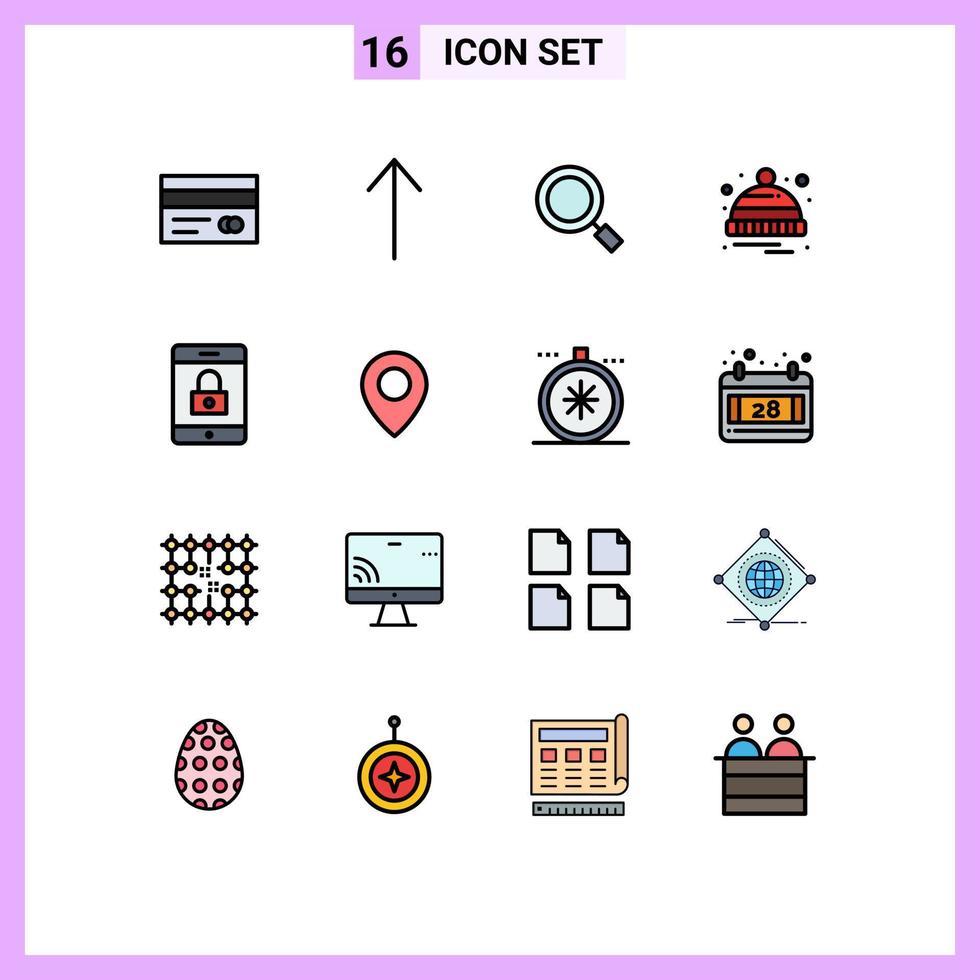16 universell platt Färg fylld rader uppsättning för webb och mobil tillämpningar Twitter låsa förstora kryptering vinter- redigerbar kreativ vektor design element