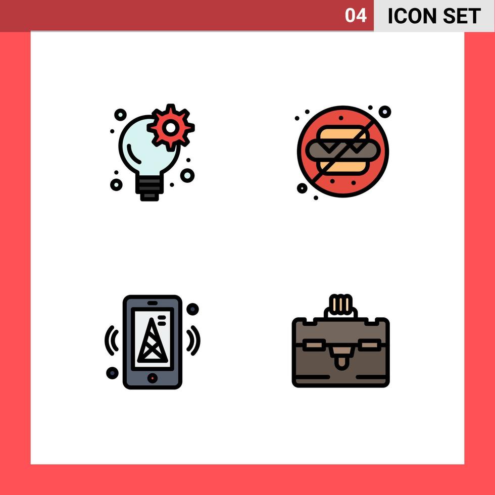 4 Benutzeroberfläche Filledline Flat Color Pack mit modernen Zeichen und Symbolen von Brainstorming iot gear water mobile editierbare Vektordesign-Elemente vektor