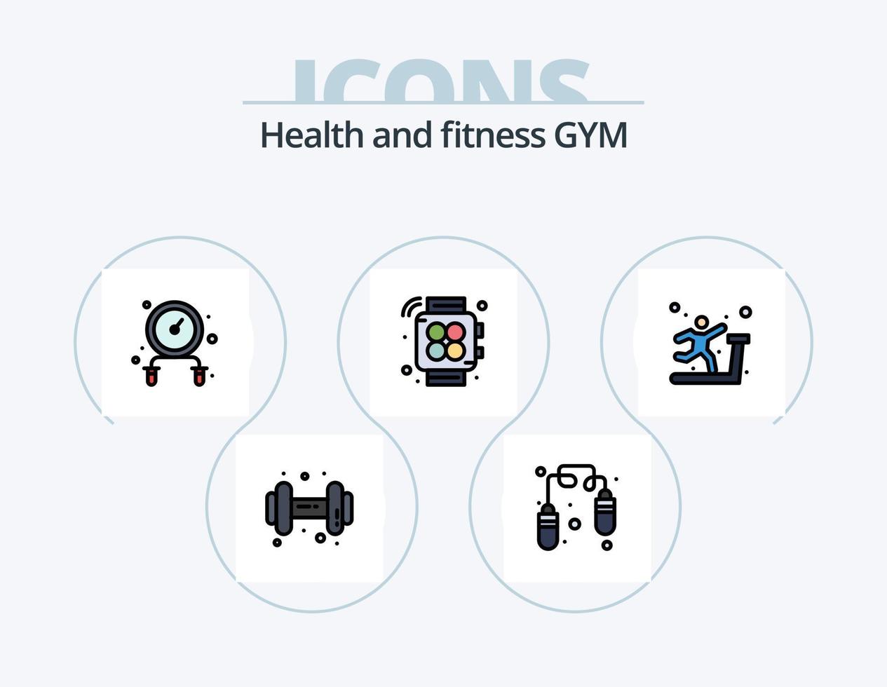 Fitnessstudio Linie gefüllt Icon Pack 5 Icon Design. Sport. Hantel. Fitnessstudio. sportlich. Ausrüstung vektor