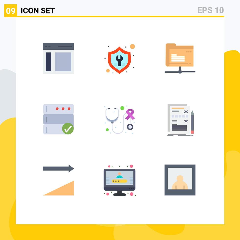 9 universell platt färger uppsättning för webb och mobil tillämpningar hälsa databas reparera säkerhetskopiering server redigerbar vektor design element