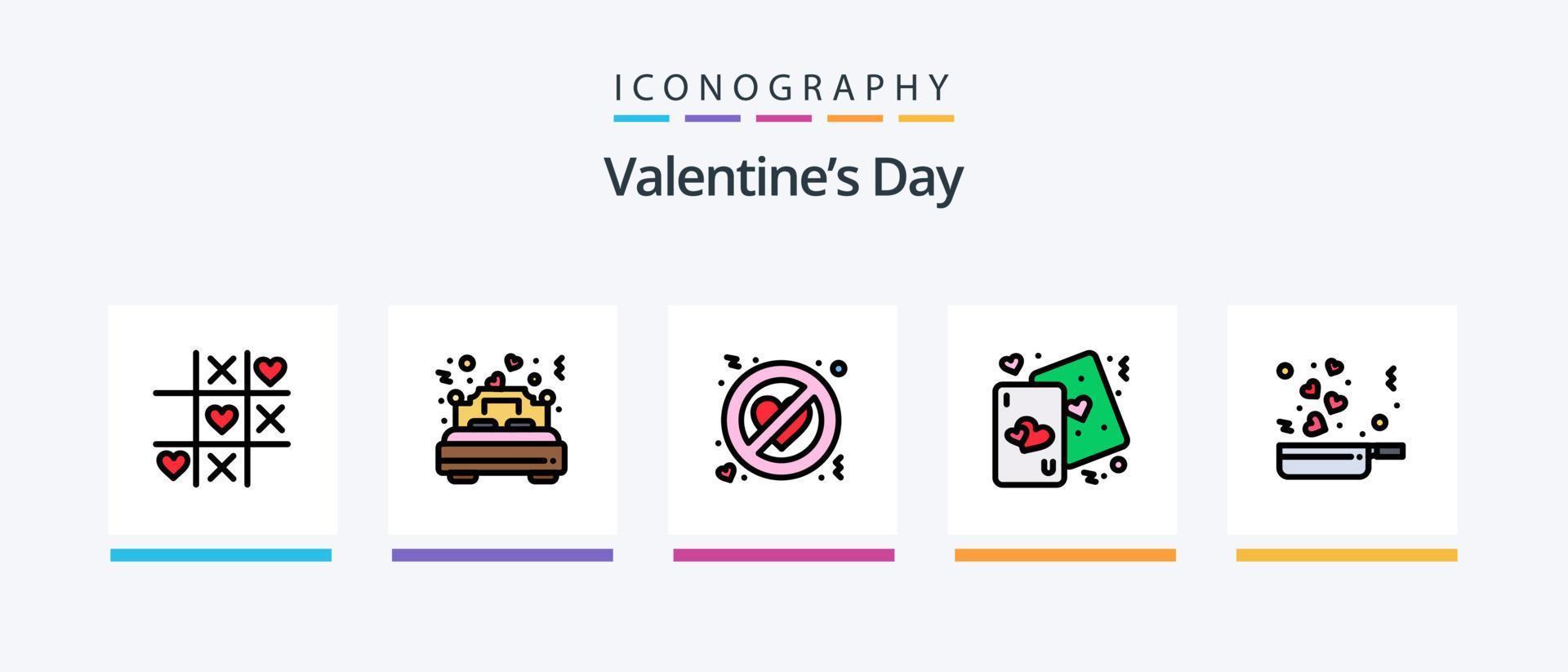 valentines dag linje fylld 5 ikon packa Inklusive bänk. kärlek. musik. kärlek. hjärtan. kreativ ikoner design vektor