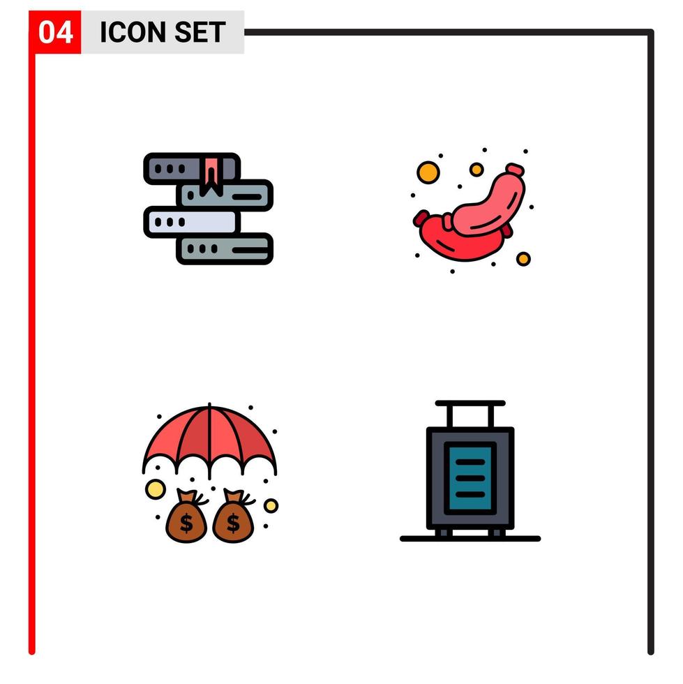 4 användare gränssnitt fylld linje platt Färg packa av modern tecken och symboler av böcker pengar studie korv skydd redigerbar vektor design element