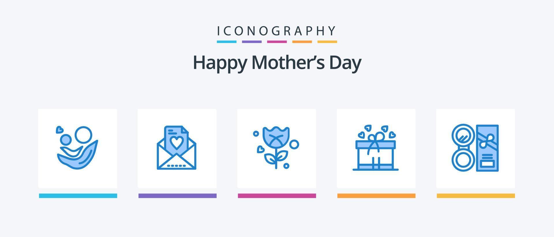 Lycklig mödrar dag blå 5 ikon packa Inklusive göra. skönhet. blomma. göra upp. låda band. kreativ ikoner design vektor
