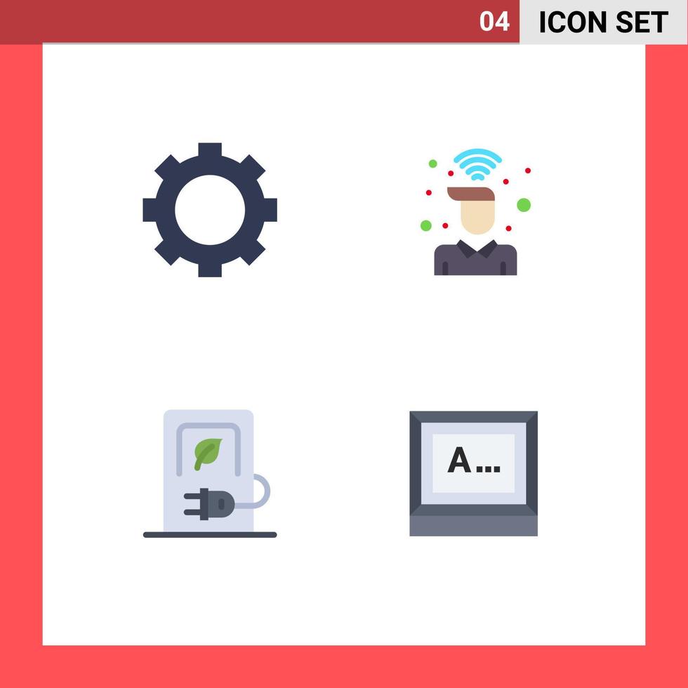 uppsättning av 4 vektor platt ikoner på rutnät för enheter bil teknologi signal elektrisk redigerbar vektor design element