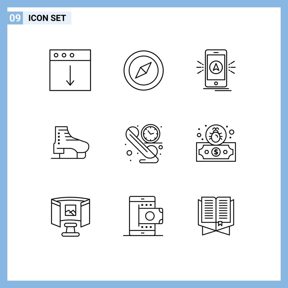 redigerbar vektor linje packa av 9 enkel konturer av ring upp skridskor app skridsko känga redigerbar vektor design element