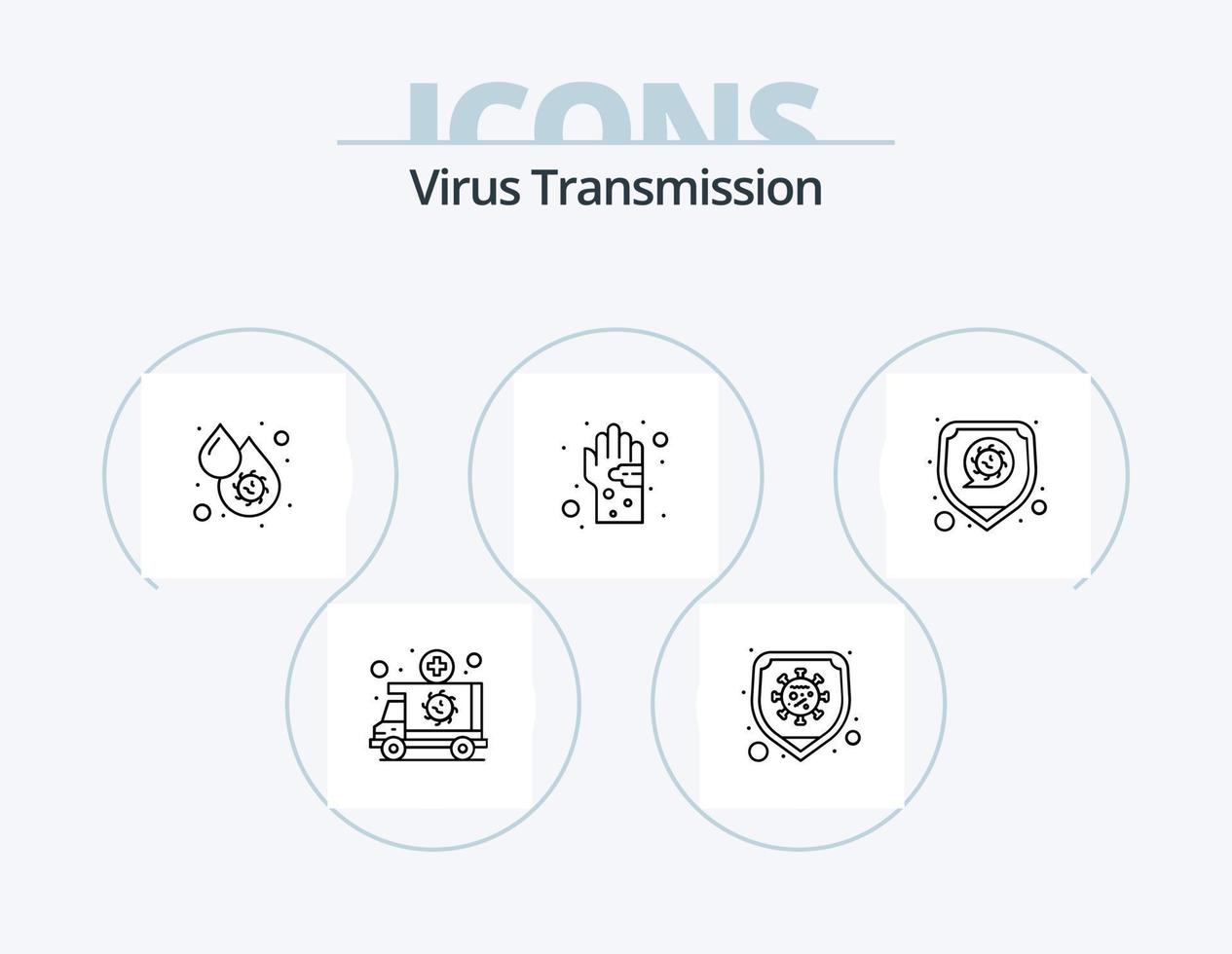 Virusübertragungsleitung Icon Pack 5 Icon Design. Medizin. Schnittstelle Epidemie. Glas. Virus scannen vektor