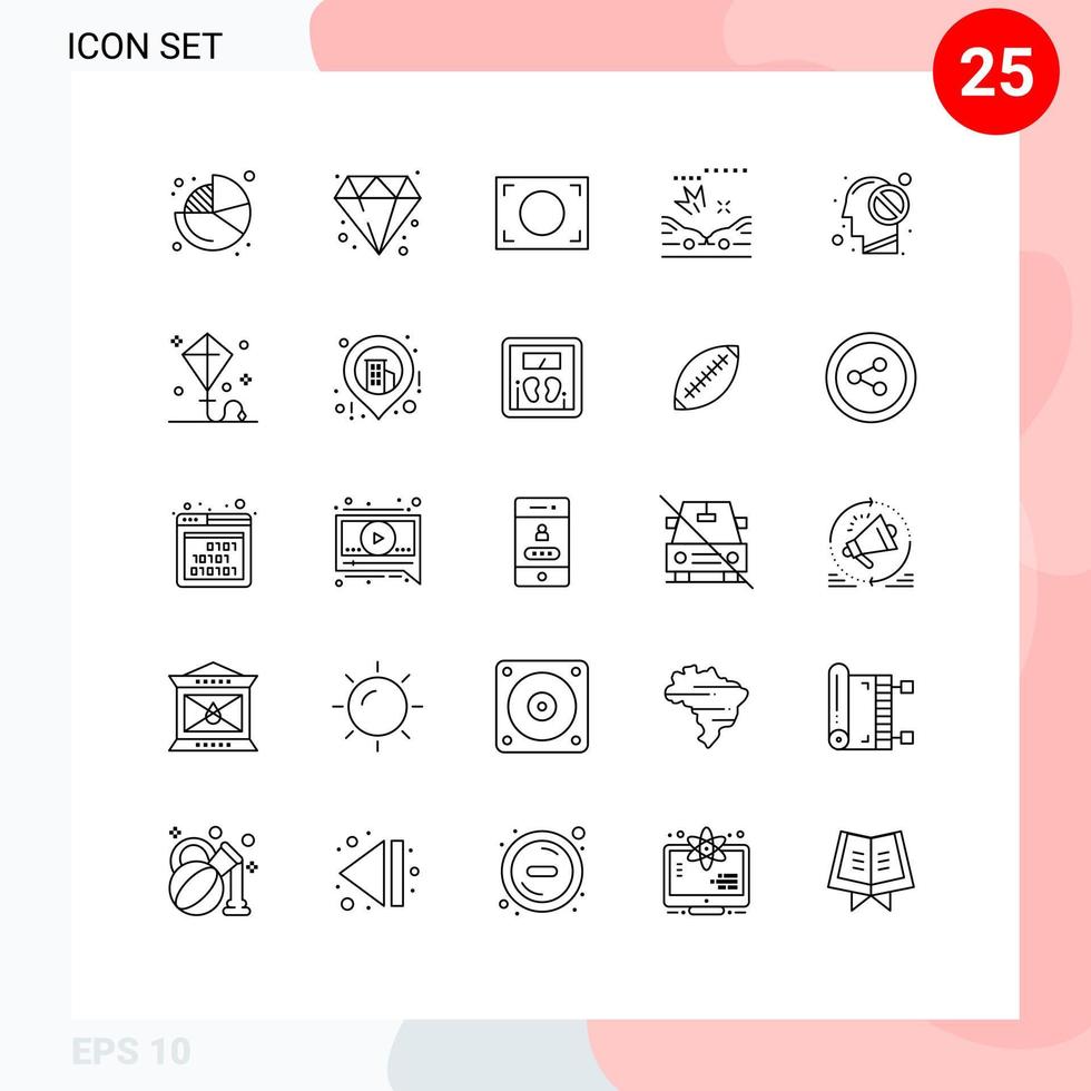 uppsättning av 25 modern ui ikoner symboler tecken för Lycklig stängd ram sinne olyckor redigerbar vektor design element