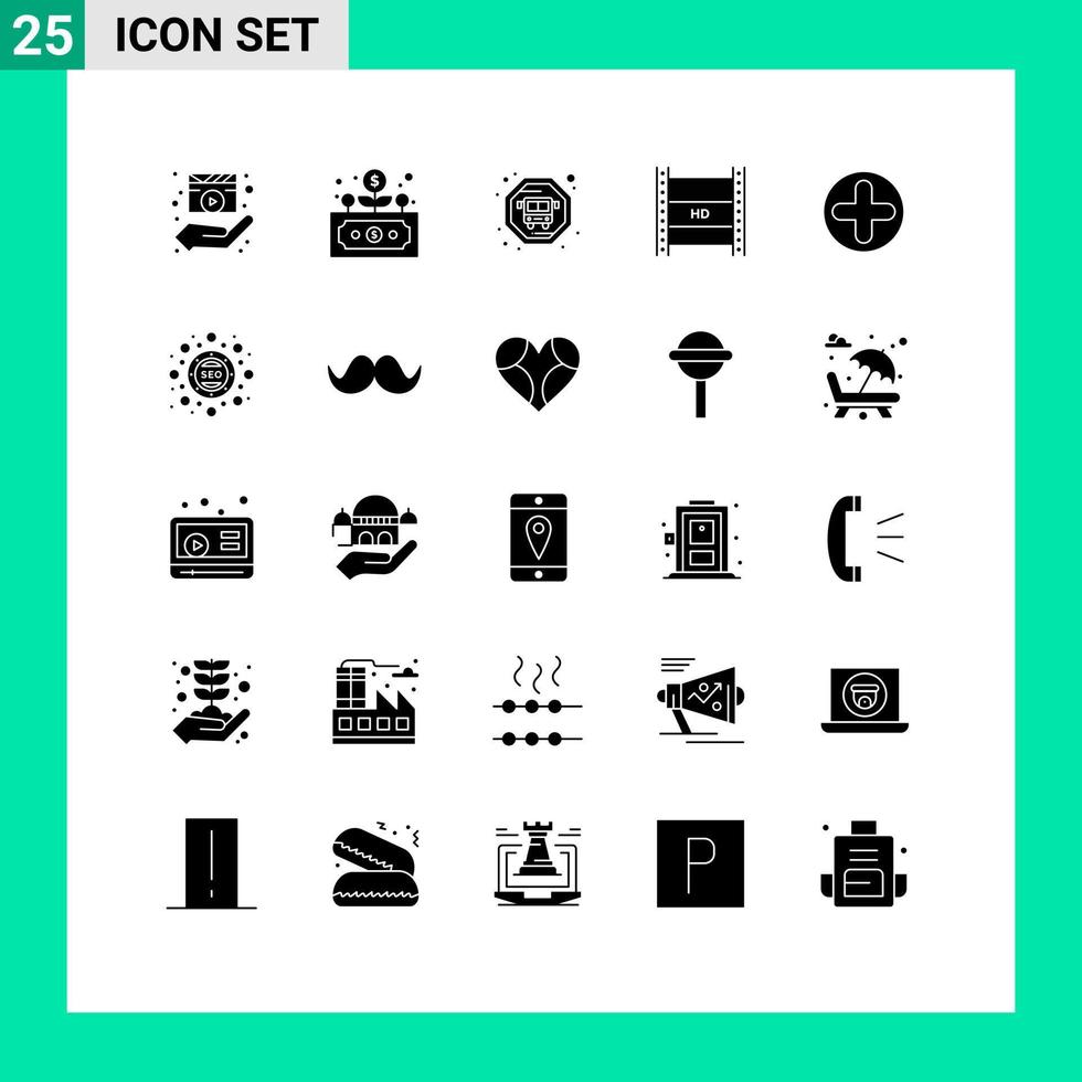 25 kreativ ikoner modern tecken och symboler av plus hög växa hd strömning hd filma redigerbar vektor design element