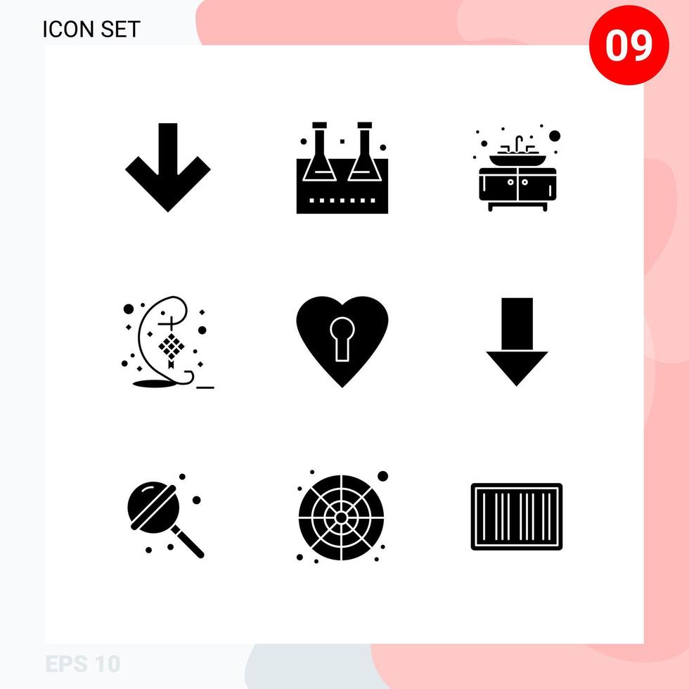 uppsättning av 9 vektor fast glyfer på rutnät för privat hjärta badrum hari raya eid redigerbar vektor design element