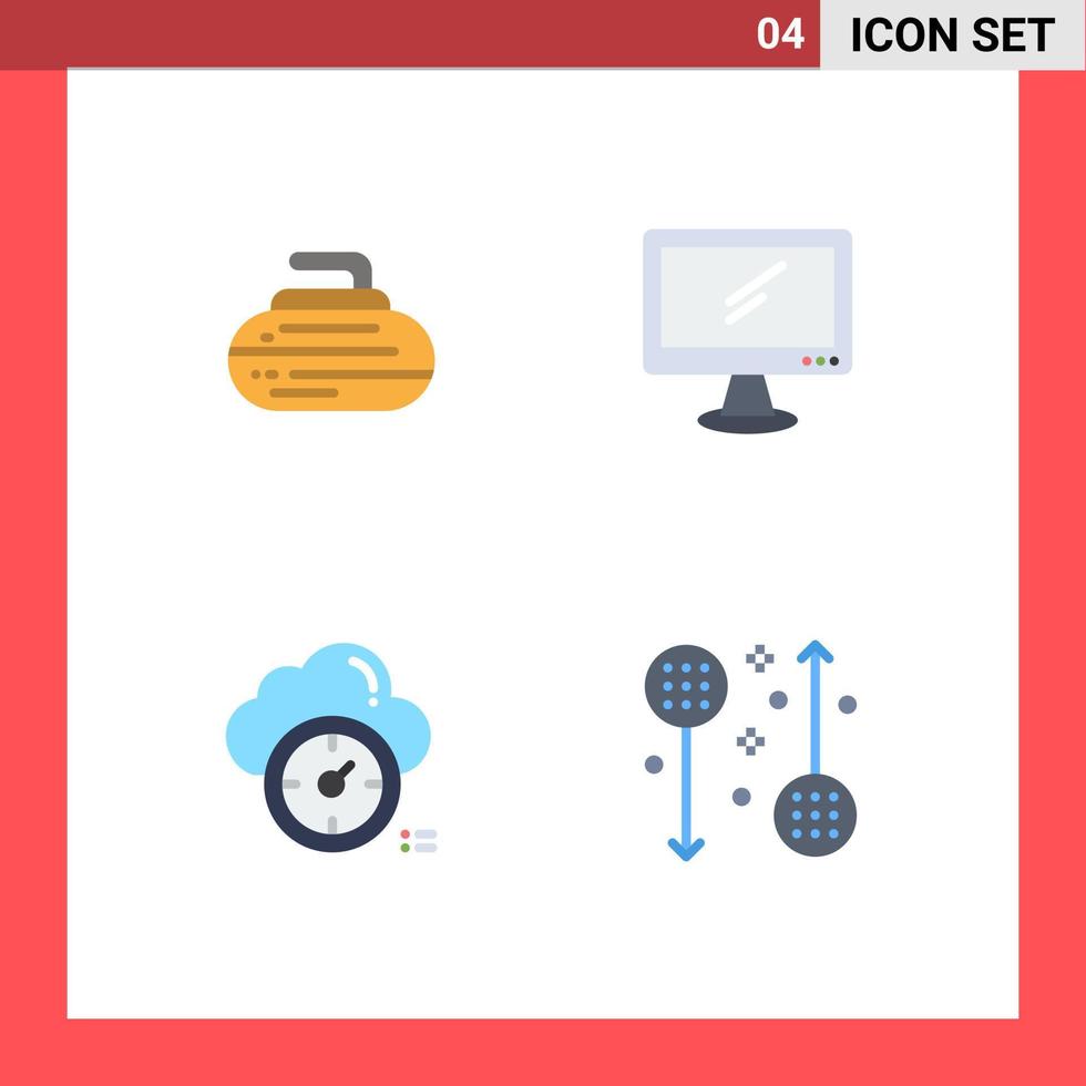 Satz von 4 kommerziellen flachen Symbolen für Bowls Dashboard Sportgerät Timer editierbare Vektordesign-Elemente vektor