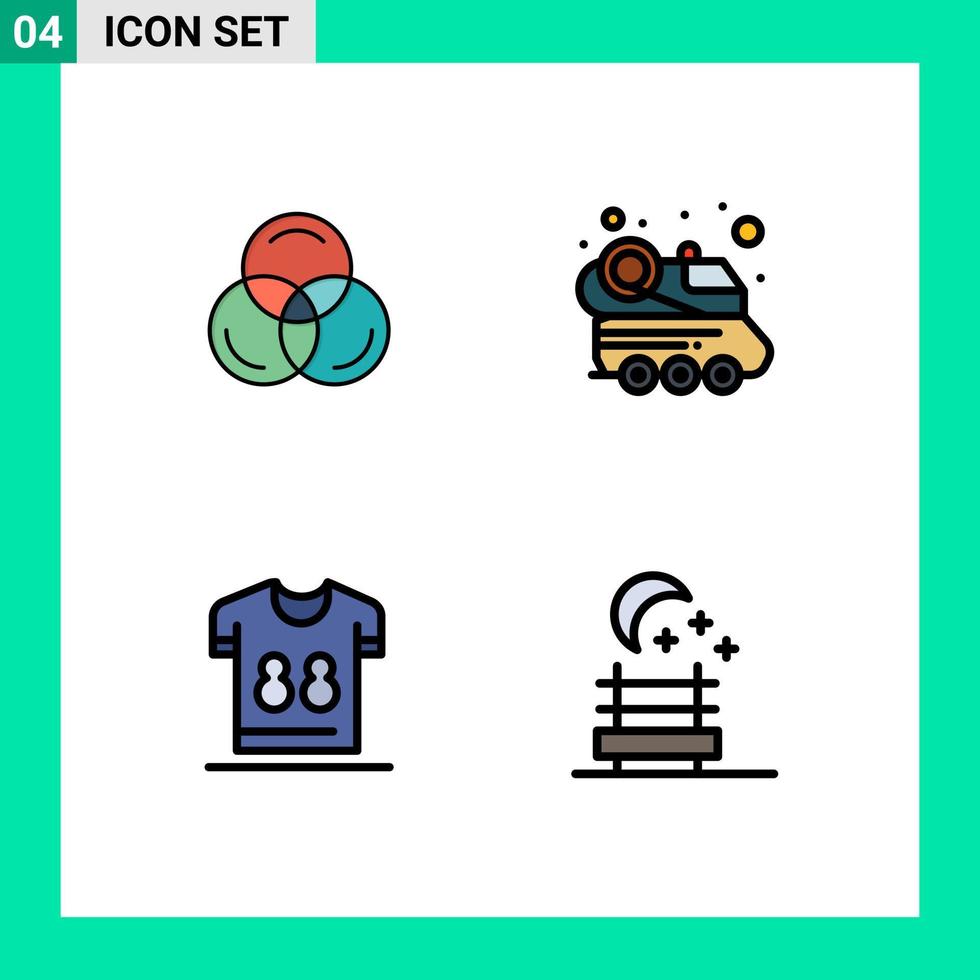 grupp av 4 fylld linje platt färger tecken och symboler för rgb shirts bil rymdskepp spelare redigerbar vektor design element