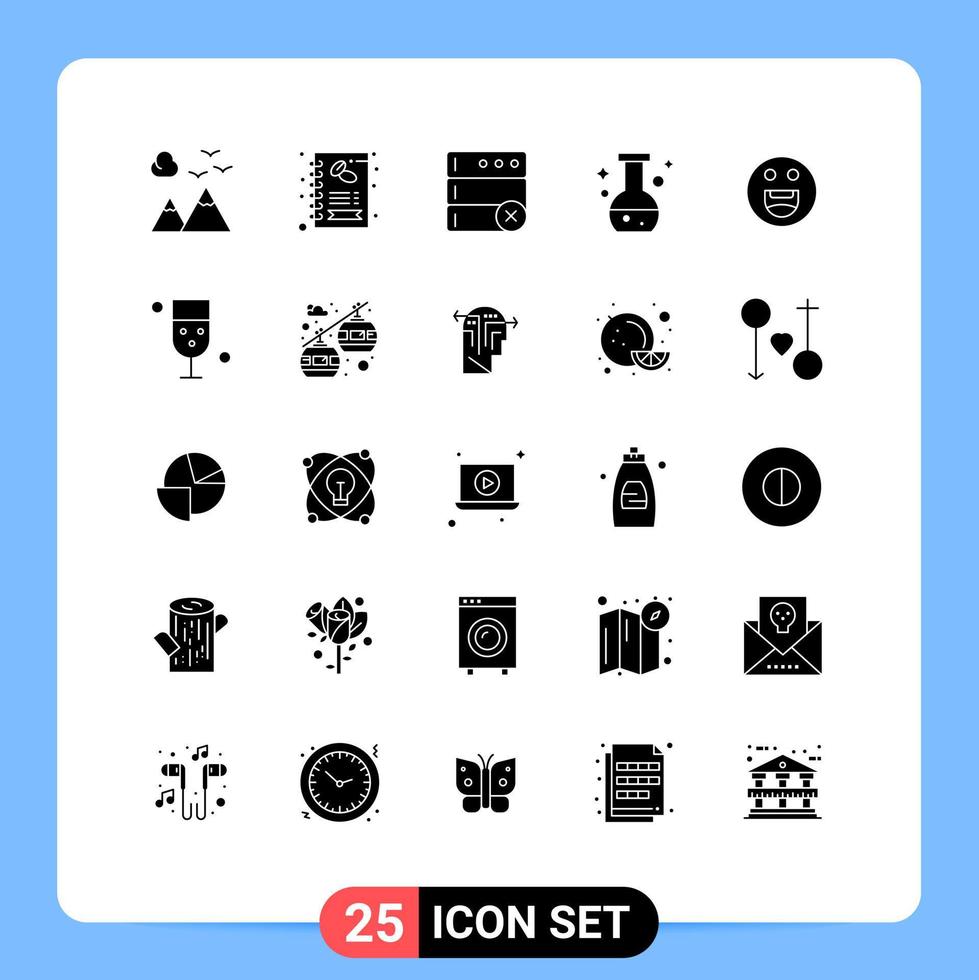 25 solides Glyphenkonzept für mobile Websites und Apps Motivation Emojis Datenbank Testflasche editierbare Vektordesign-Elemente vektor
