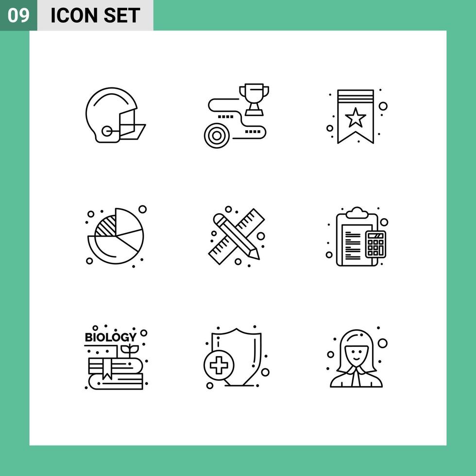 grupp av 9 konturer tecken och symboler för paj Diagram väg företag stjärna redigerbar vektor design element