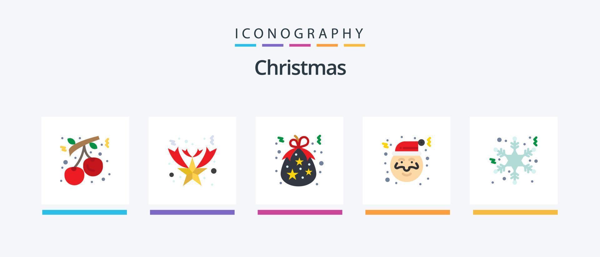 Christmas Flat 5 Icon Pack inklusive Schnee. Weihnachtsmann. Tasche. Klaus. Feiertage. kreatives Symboldesign vektor