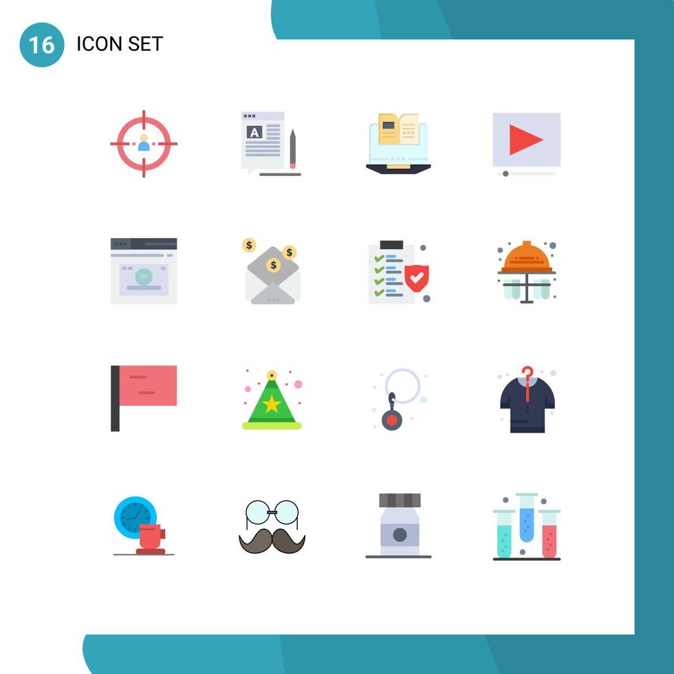 modern uppsättning av 16 platt färger och symboler sådan som webb klämma artikel video bok redigerbar packa av kreativ vektor design element