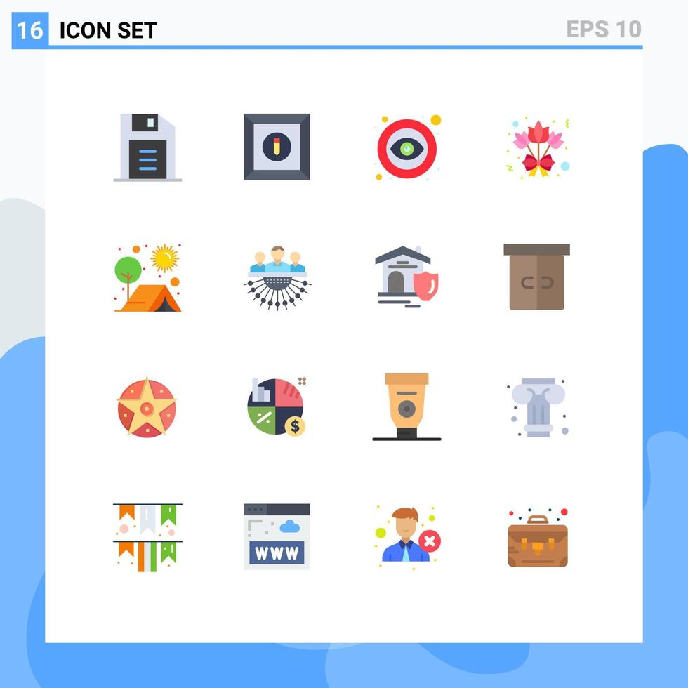 piktogram uppsättning av 16 enkel platt färger av Sol utomhus- offentlig camping reste sig redigerbar packa av kreativ vektor design element