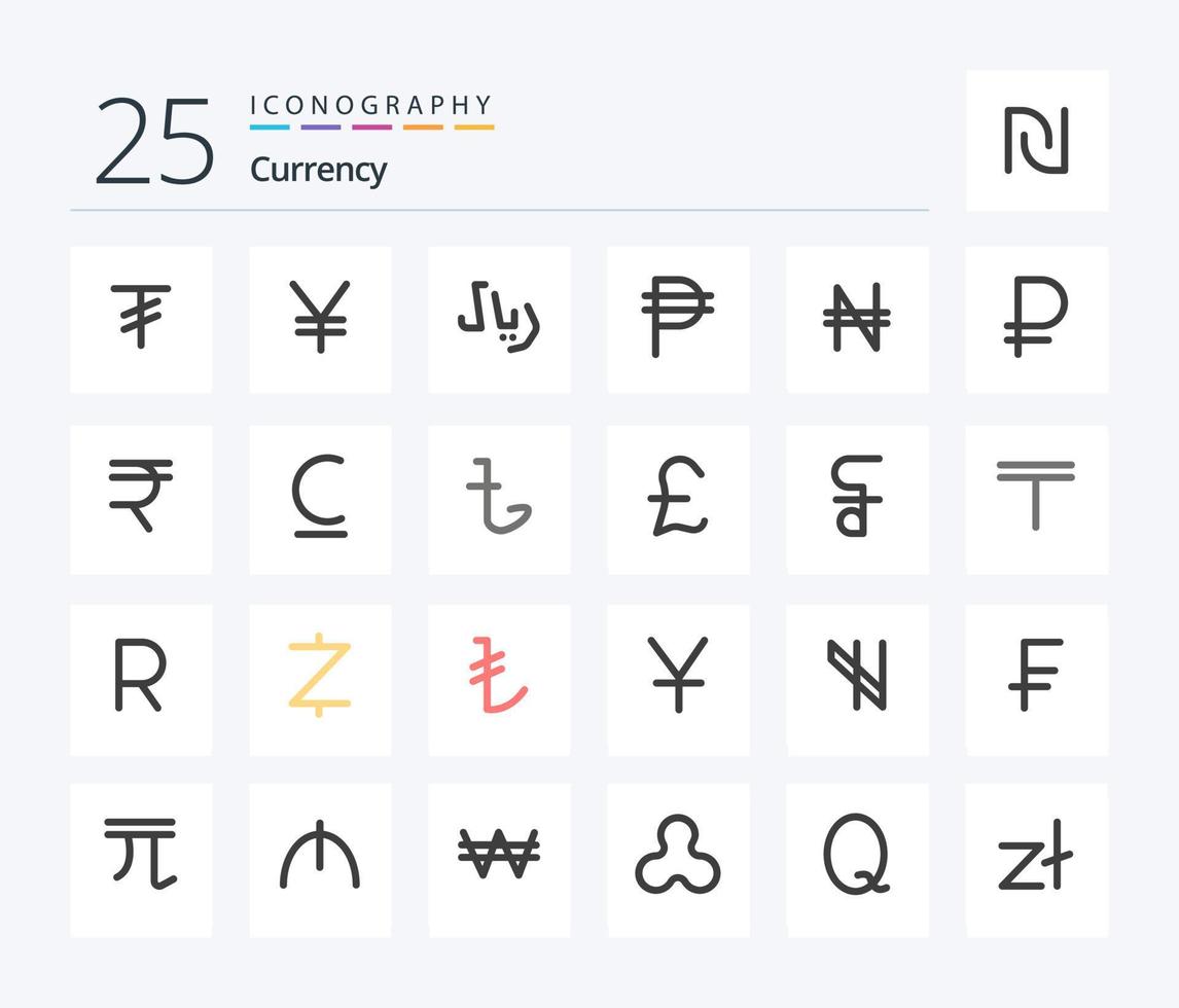 valuta 25 platt Färg ikon packa Inklusive mynt. nigeria. pengar. naira. peso vektor