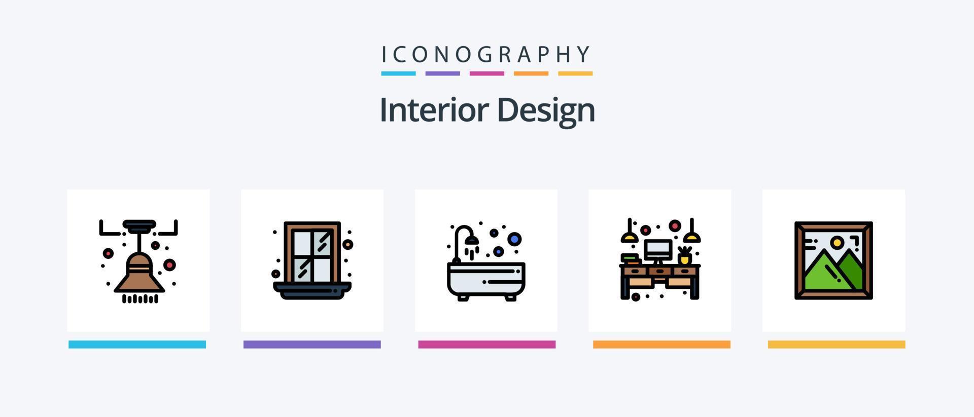 interiör design linje fylld 5 ikon packa Inklusive Hem. interiör. hus. dekoration. spegel. kreativ ikoner design vektor