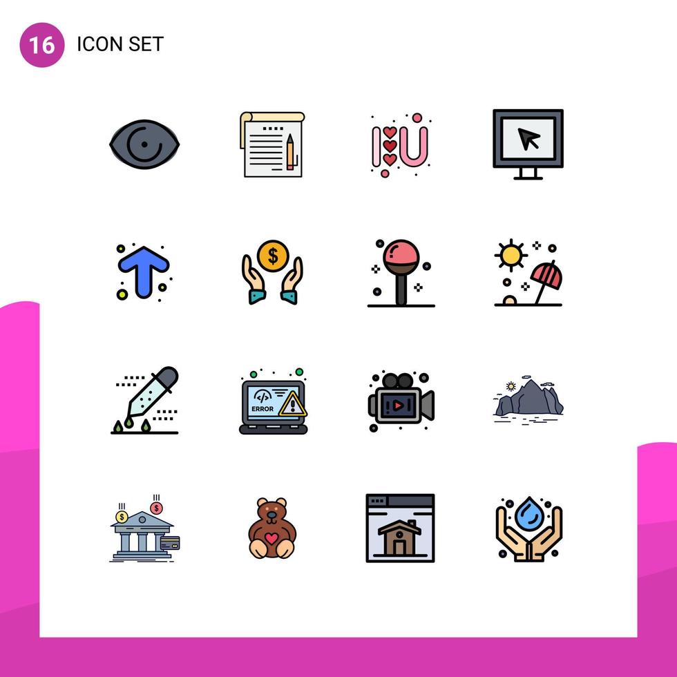 16 universell platt Färg fylld linje tecken symboler av pilar TV hjärta smart underhållning redigerbar kreativ vektor design element