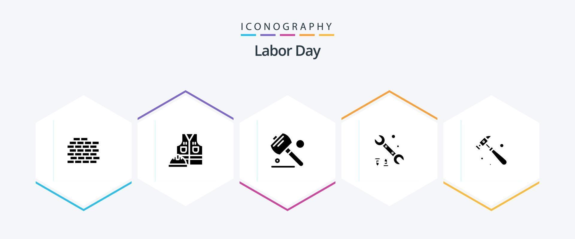 Labor Day 25 Glyphen-Icon-Pack inklusive . Optionen . Arbeit. Schraubenschlüssel . Werkzeug vektor