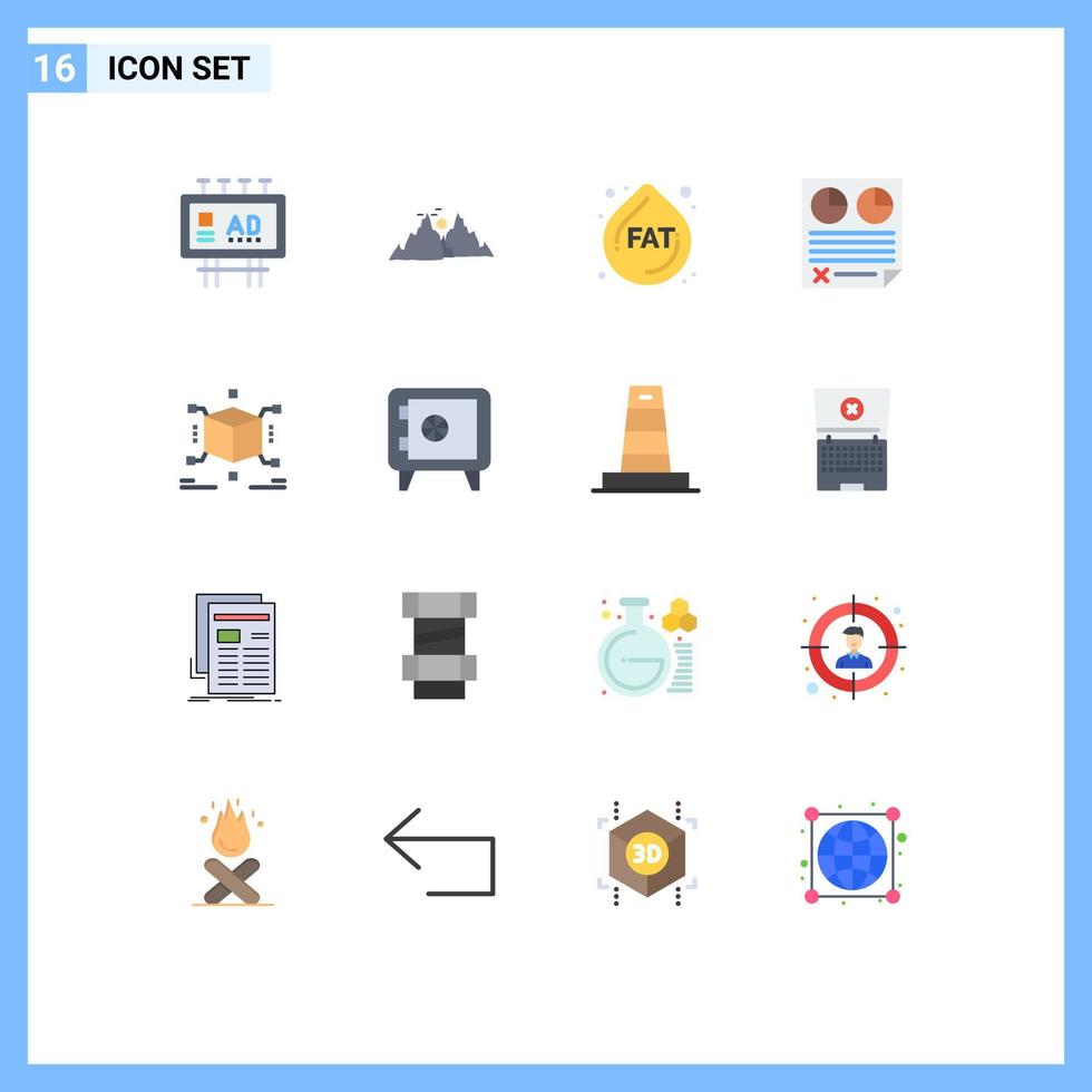 mobil gränssnitt platt Färg uppsättning av 16 piktogram av Rapportera sida natur data diet redigerbar packa av kreativ vektor design element