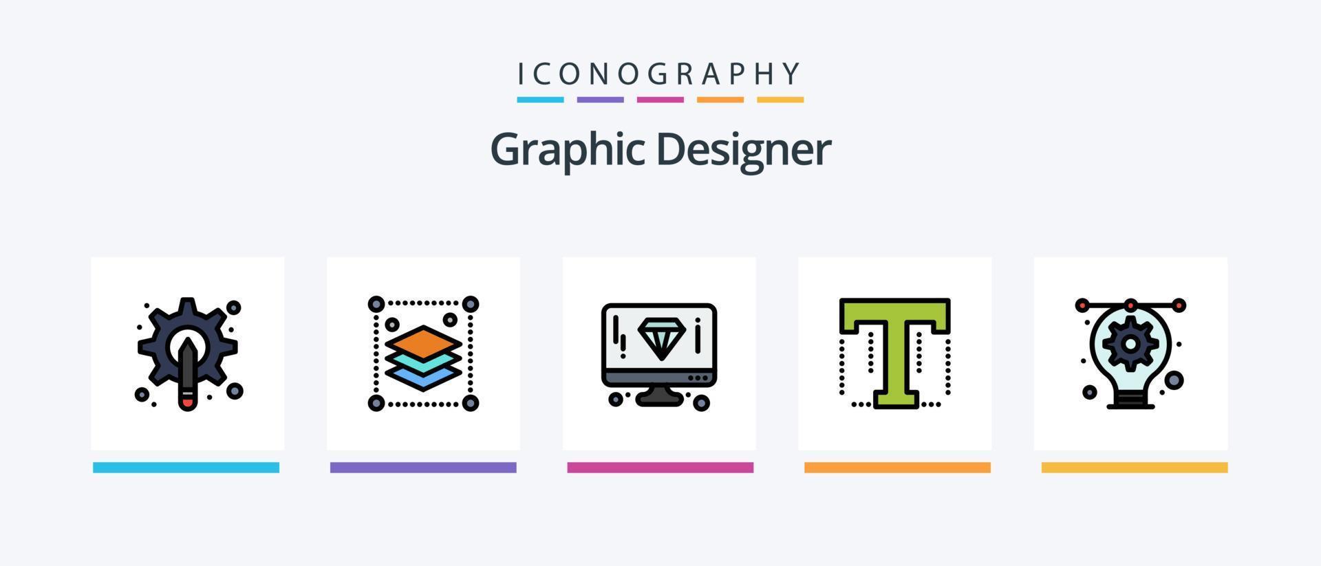 Grafikdesigner-Linie füllte 5-Icon-Pack einschließlich Design-Blaupause. Blaupause entwerfen. Schriftart. Tablette. Design. kreatives Symboldesign vektor