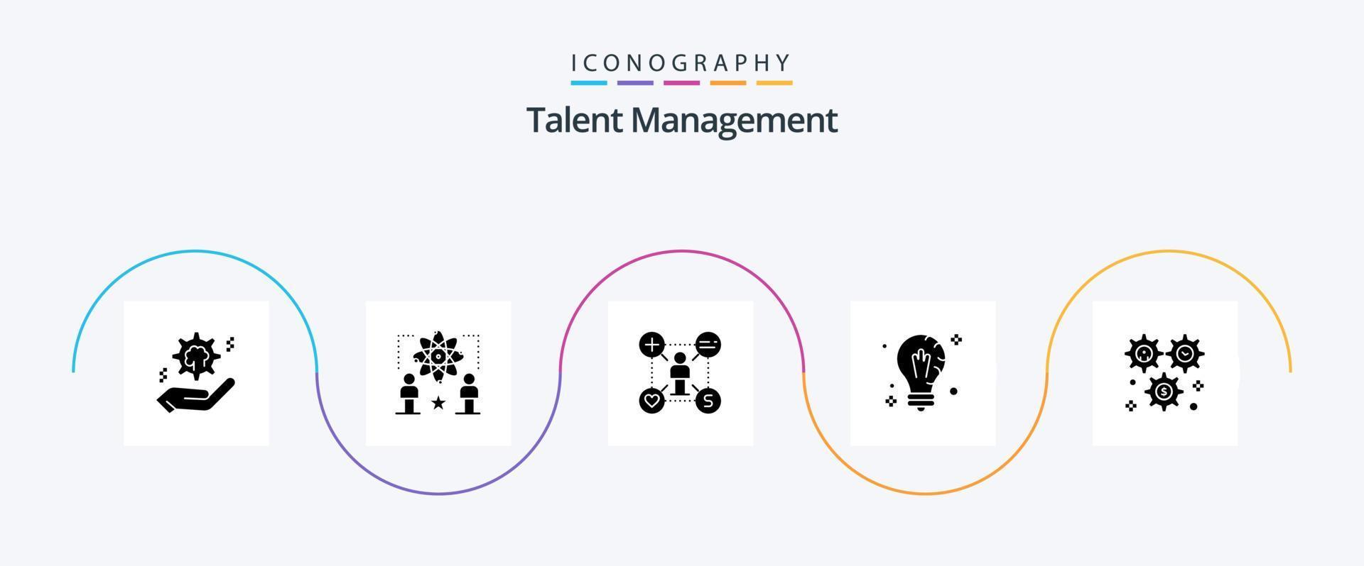 Talent Management Glyph 5 Icon Pack inklusive Idee. Verstand. Mann. Einstellung. mögen vektor