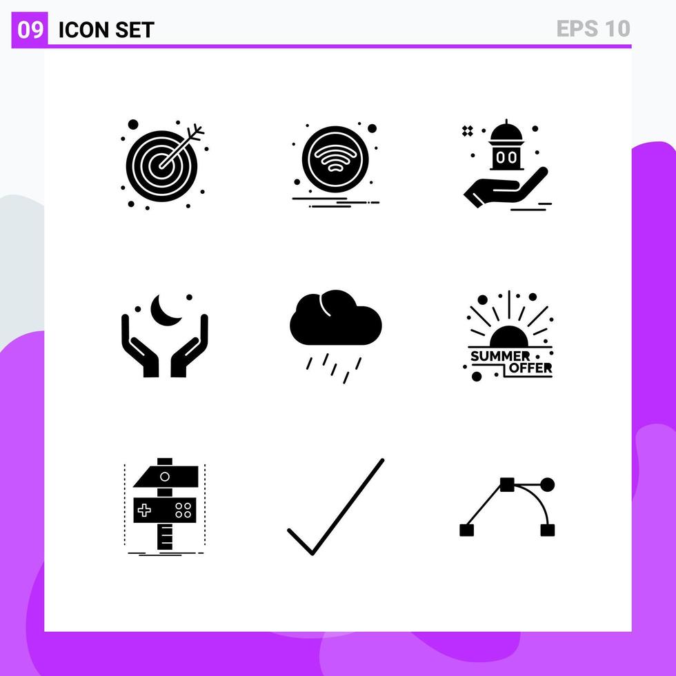 satz von 9 modernen ui symbolen symbole zeichen für regen eid wohltätigkeitshalbmond hand editierbare vektordesignelemente vektor