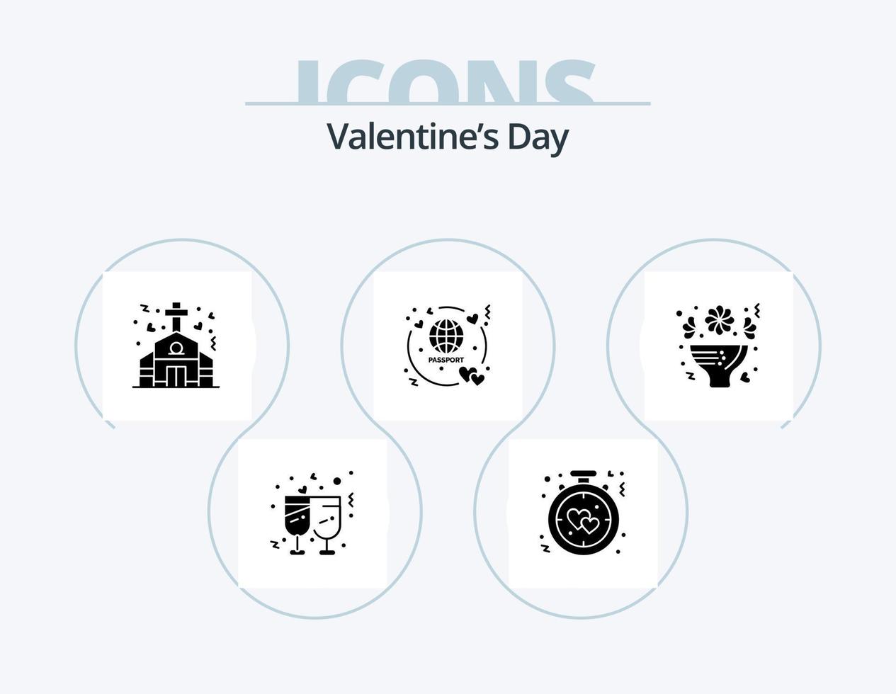 valentines dag glyf ikon packa 5 ikon design. bukett. biljett. romantik. pass. bröllop vektor