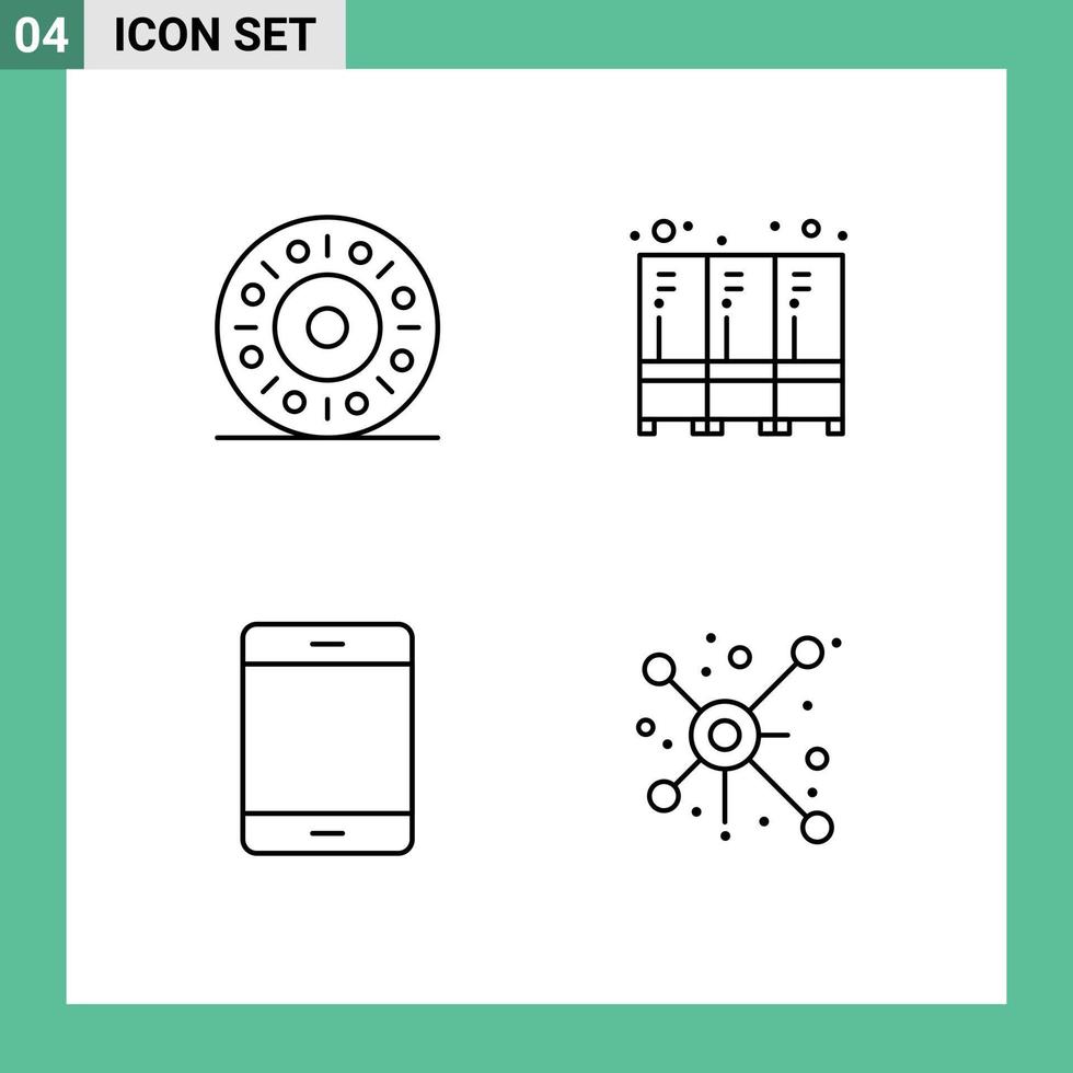 Stock Vector Icon Pack mit 4 Zeilenzeichen und Symbolen für Donut-Gadget-Sicherheitsspeicher ipad editierbare Vektordesign-Elemente