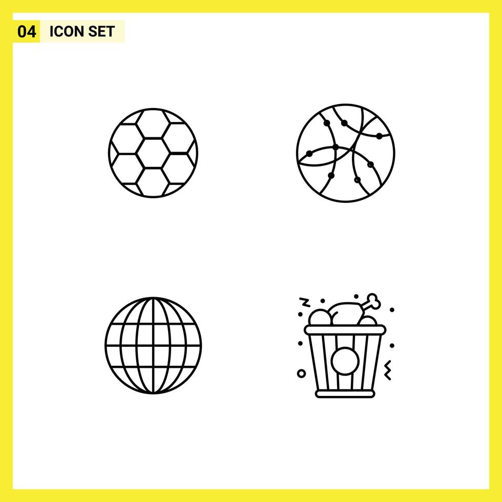 universell ikon symboler grupp av 4 modern fylld linje platt färger av boll internet sport nätverk snabb mat redigerbar vektor design element