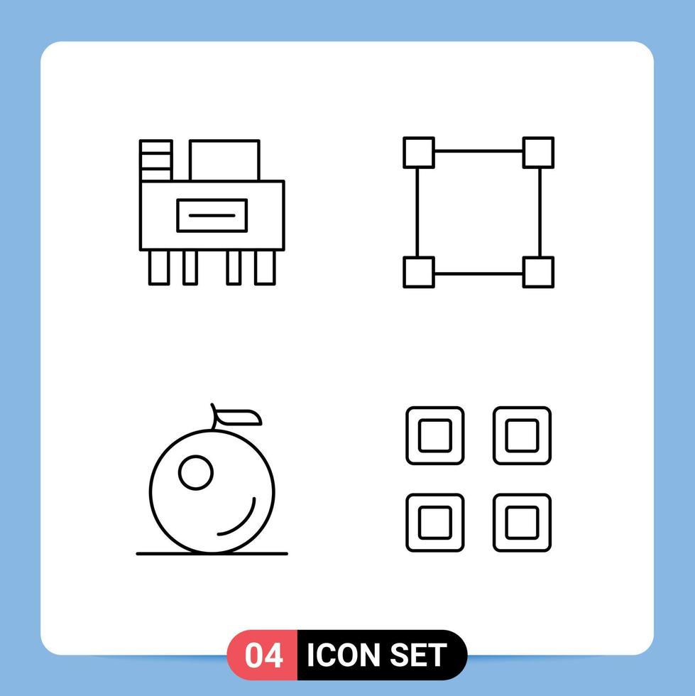 Packung mit 4 kreativen Fillline-Flachfarben von Schreibtisch-Layout-Pfad-Fruchtansicht-editierbaren Vektordesign-Elementen vektor