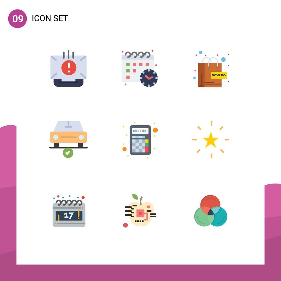 packa av 9 modern platt färger tecken och symboler för webb skriva ut media sådan som appar Gjort e-handel komplett bil redigerbar vektor design element