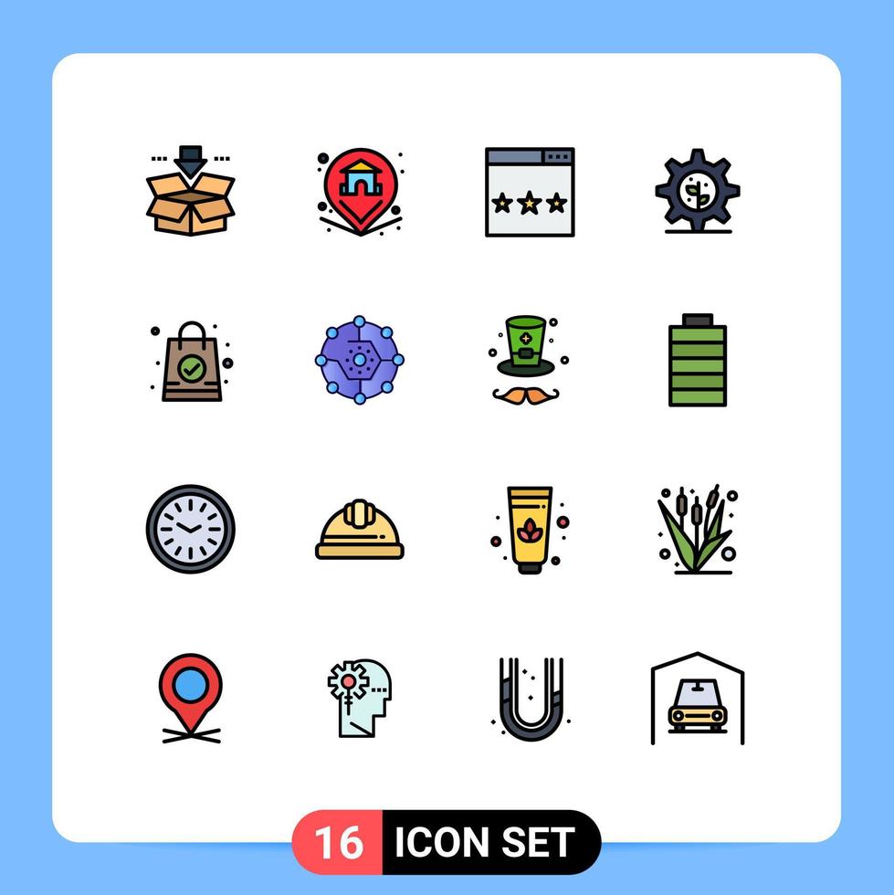satz von 16 modernen ui-symbolen symbole zeichen für tascheneinstellung motorgetriebe suche editierbare kreative vektordesignelemente vektor