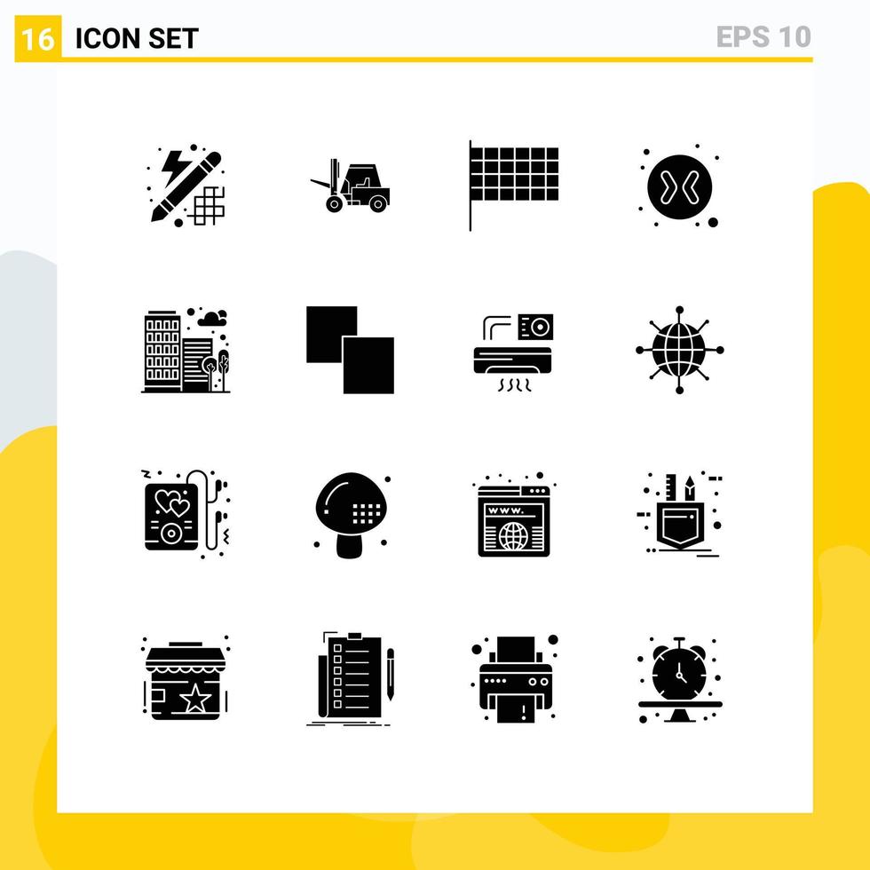 moderner Satz von 16 soliden Glyphen und Symbolen wie Bürostadtflagge Gebäude ändern Pfeile editierbare Vektordesign-Elemente vektor